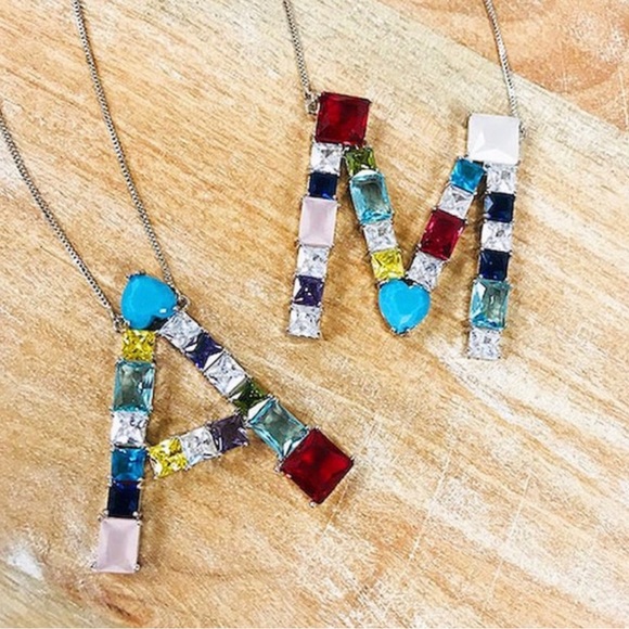 Large Colorful Crystal Initial Necklace-Boutique - Picture 7 of 11